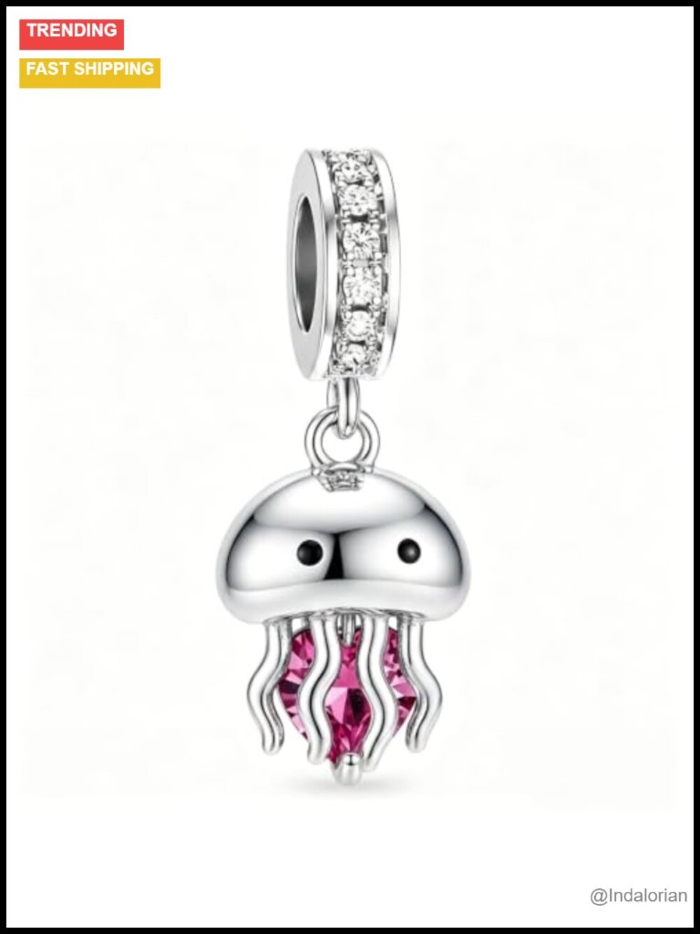 Sterling Silver Jellyfish Charm Bead for Bracelets CZ Animal Charm 8mm